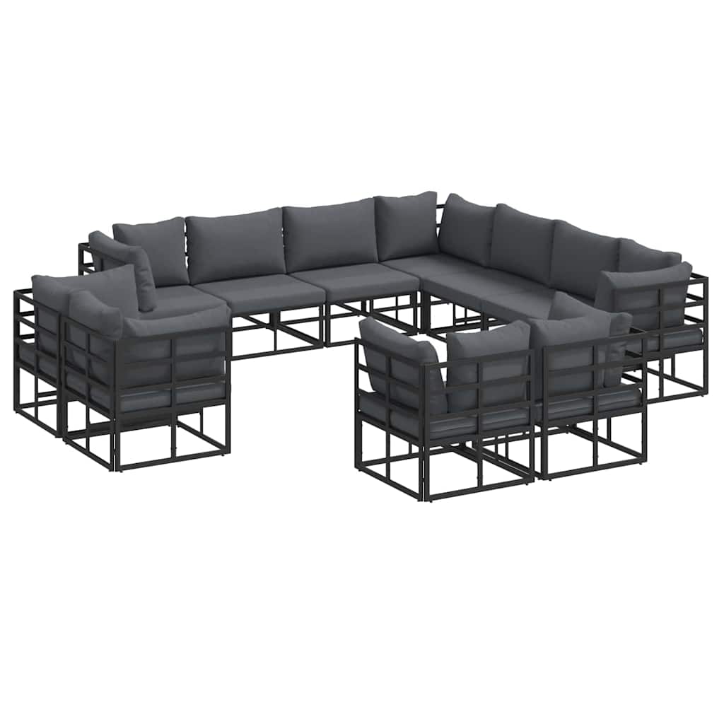vidaXL Gartensofa-set mit Kissen 11 pcs Schwarz Aluminium