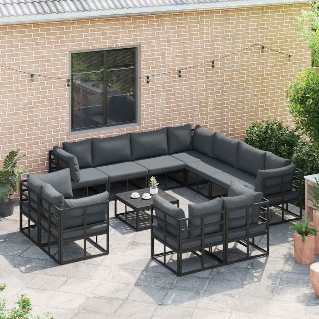 vidaXL Gartensofa-set mit Kissen 11 pcs Schwarz Aluminium