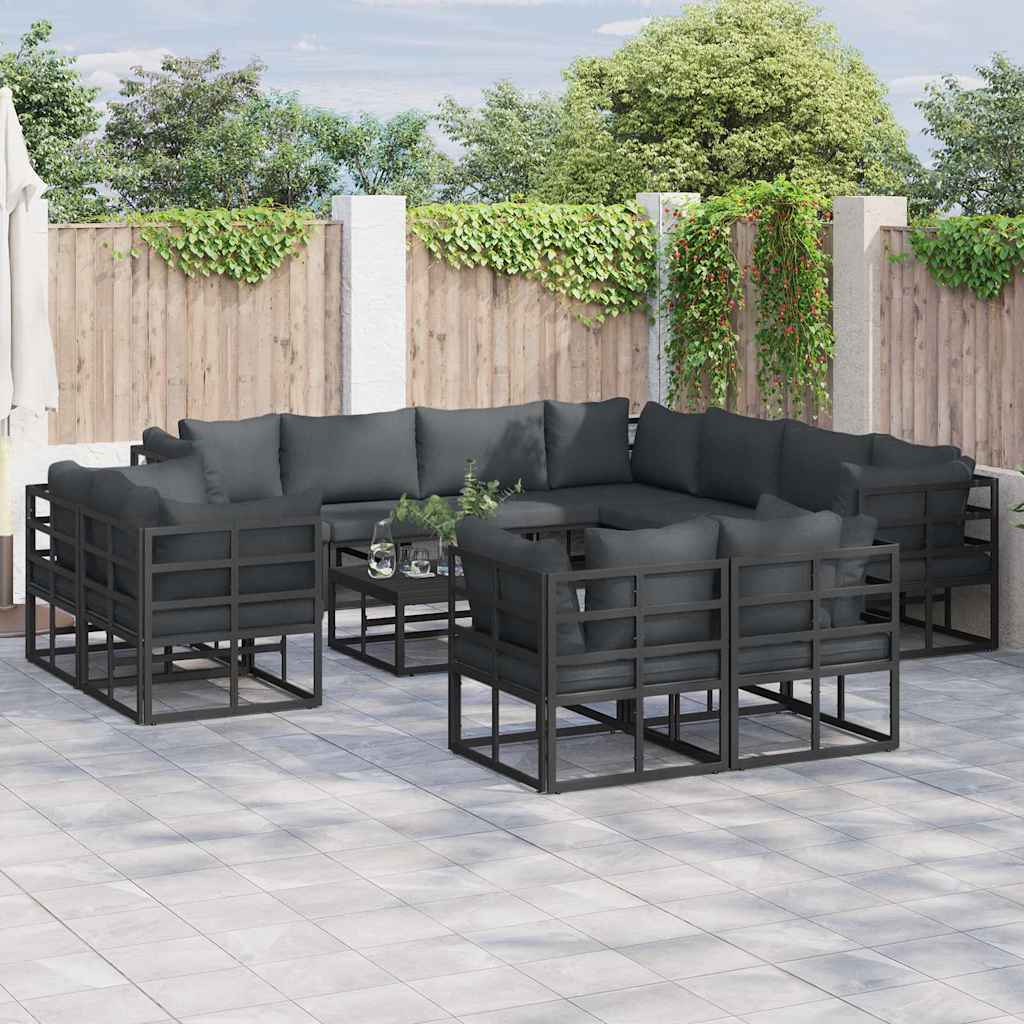 vidaXL Gartensofa-set mit Kissen 11 pcs Schwarz Aluminium