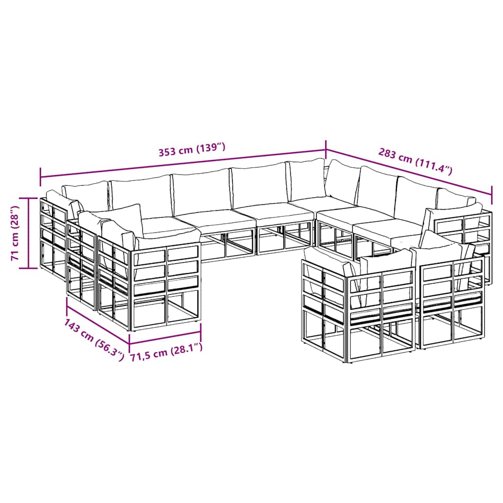 vidaXL Garten-Sofa-Set mit Kissen 12 pcs