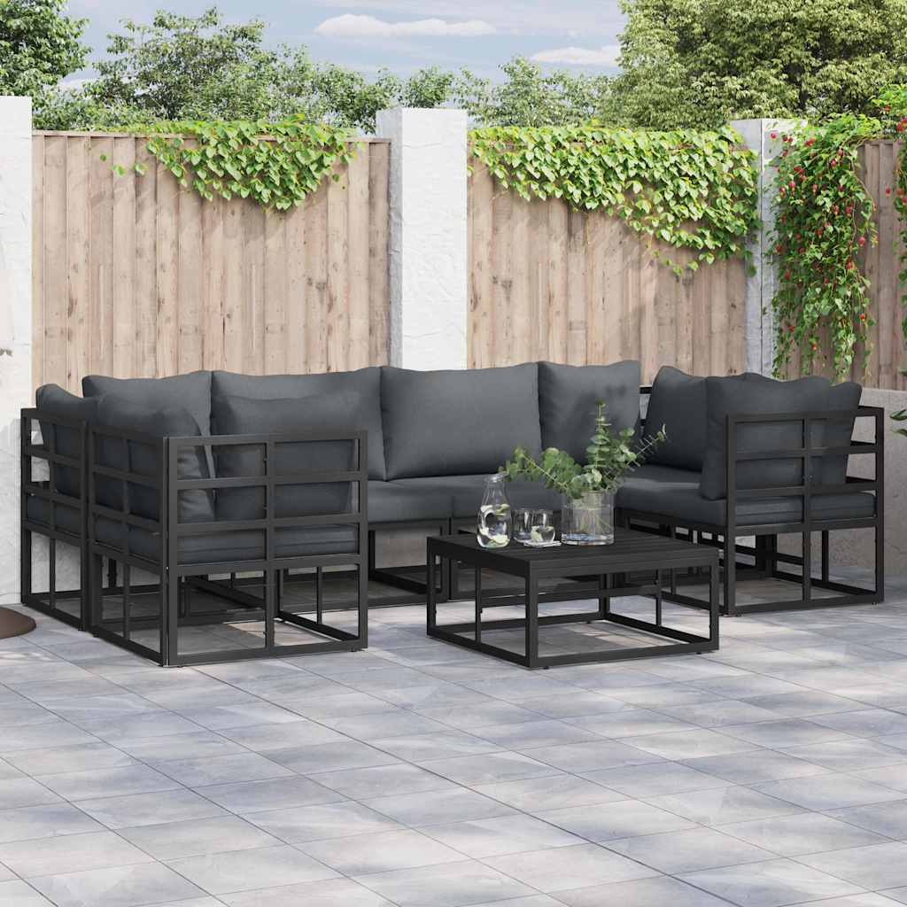vidaXL Gartensofa-set mit Kissen 6 pcs Schwarz Aluminium
