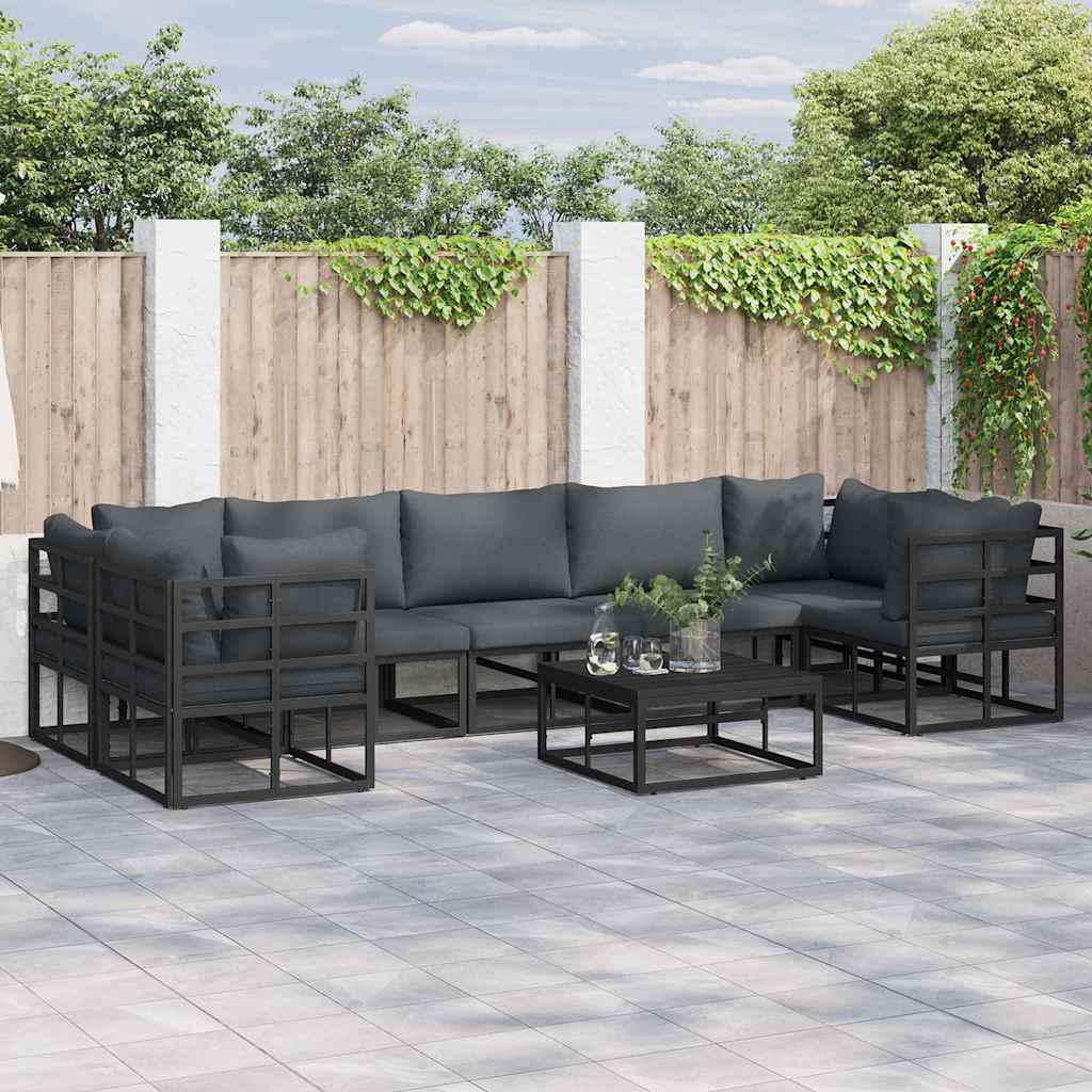 vidaXL Gartensofa-set mit Kissen 7 pcs Schwarz Aluminium