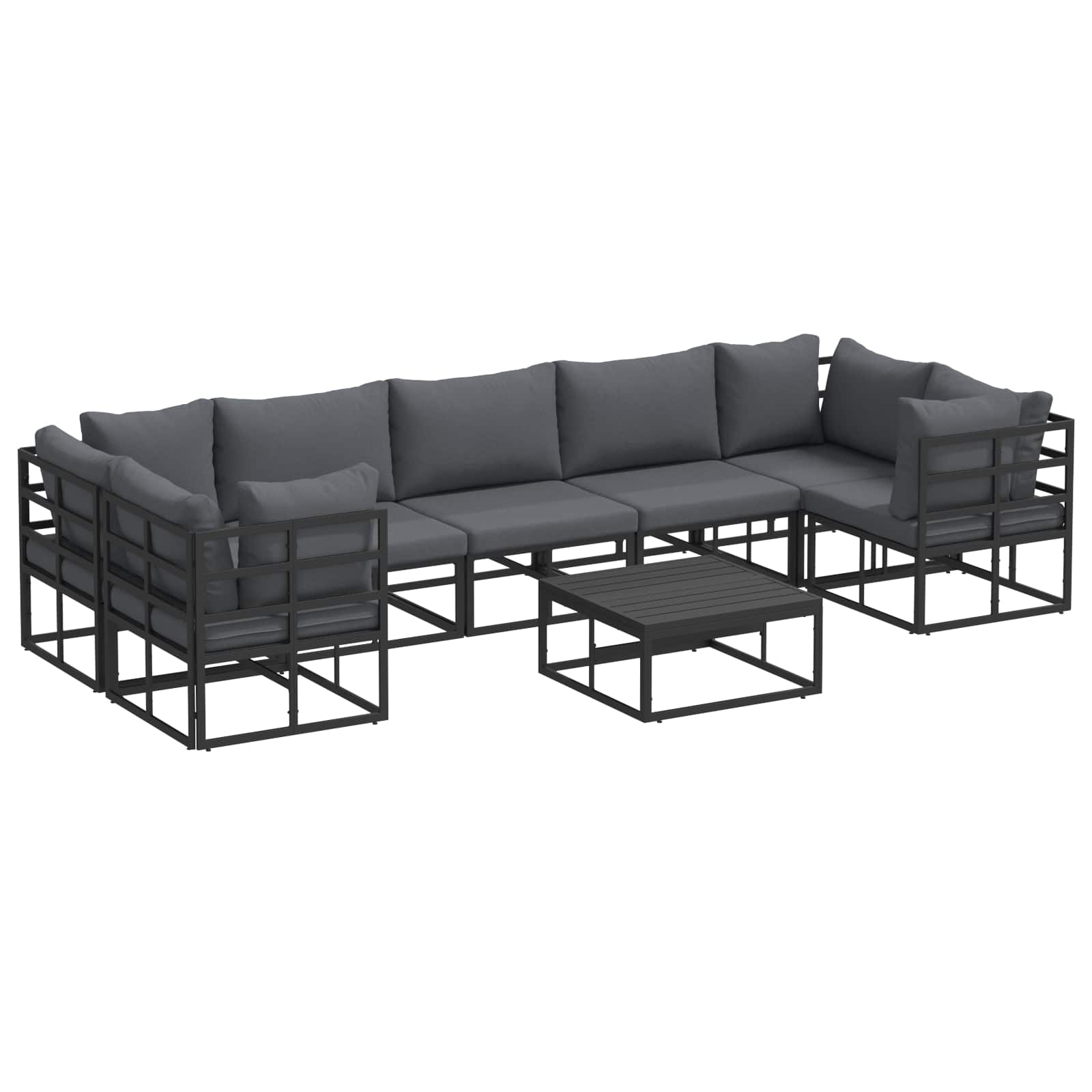 vidaXL Gartensofa-set mit Kissen 7 pcs Schwarz Aluminium