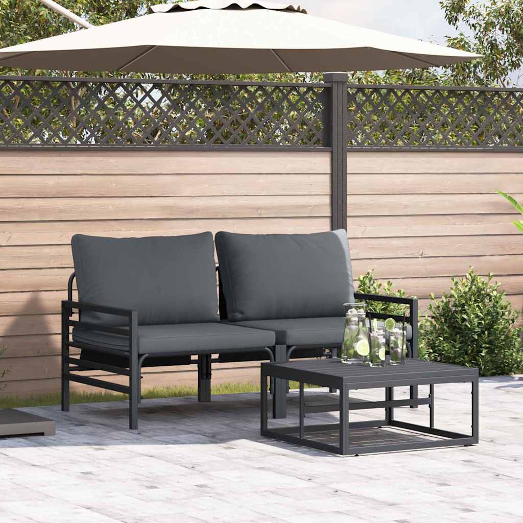 vidaXL Gartensofa-set mit Kissen 3 pcs Schwarz Stahl