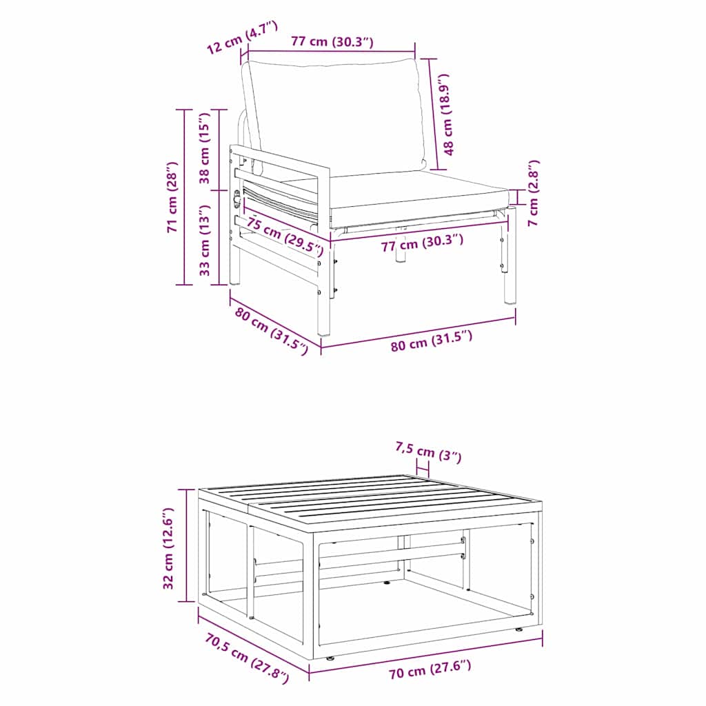 vidaXL Gartensofa-set mit Kissen 3 pcs Schwarz Stahl