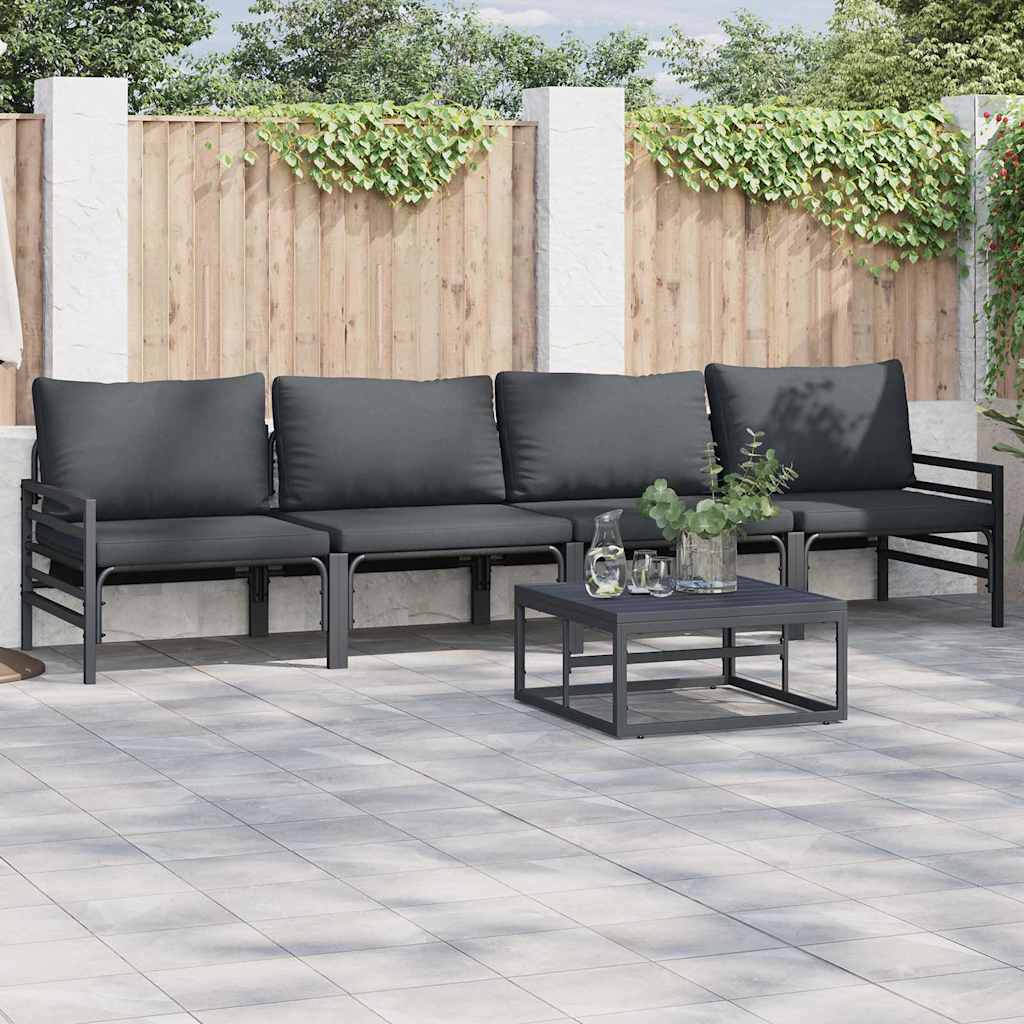 vidaXL Gartensofa-set mit Kissen 4 pcs Schwarz Stahl