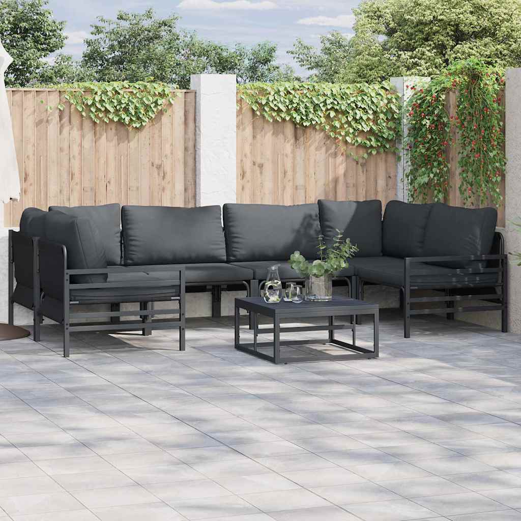 vidaXL Gartensofa-set mit Kissen 6 pcs Schwarz Stahl
