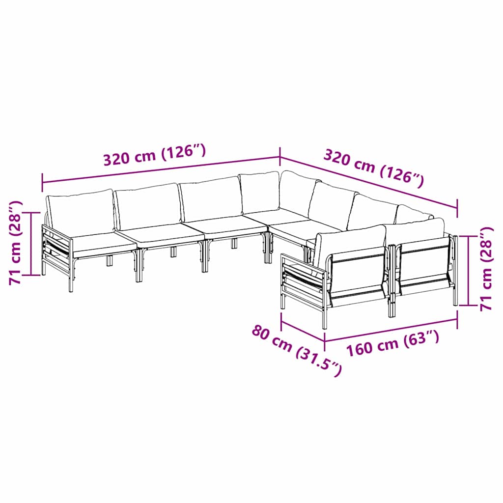 vidaXL Garten-Sofa-Set mit Kissen Anthrazit Stahl