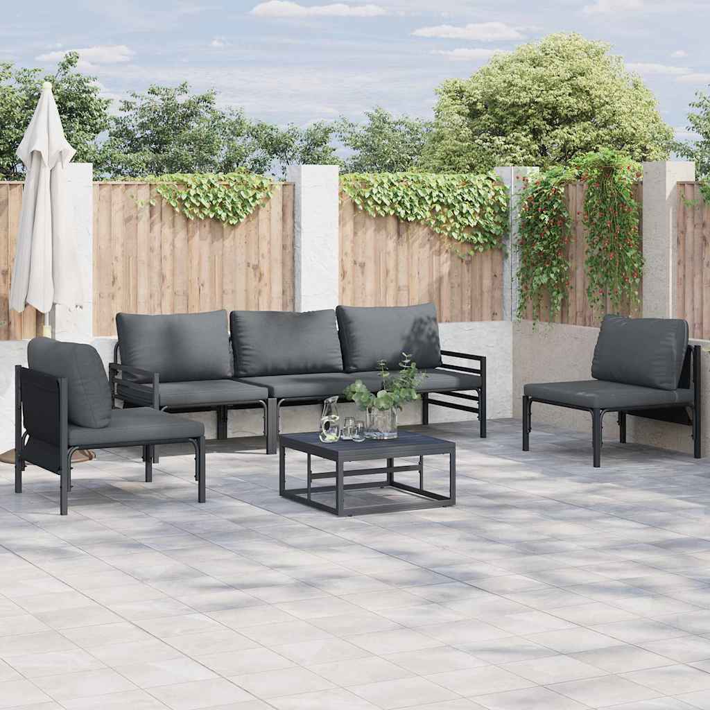 vidaXL Gartensofa-set mit Kissen 5 pcs Schwarz Stahl