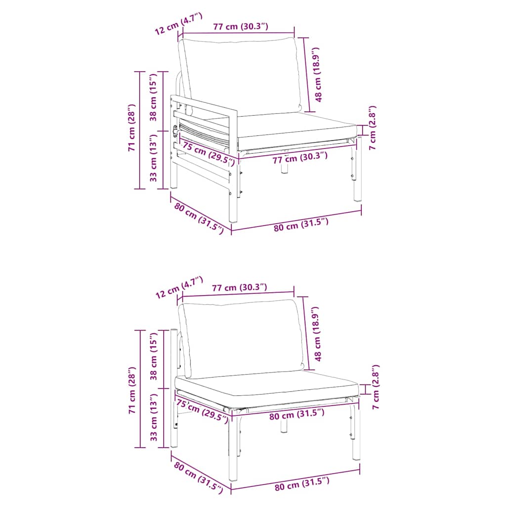 vidaXL Gartensofa-set mit Kissen 6 pcs Schwarz Stahl
