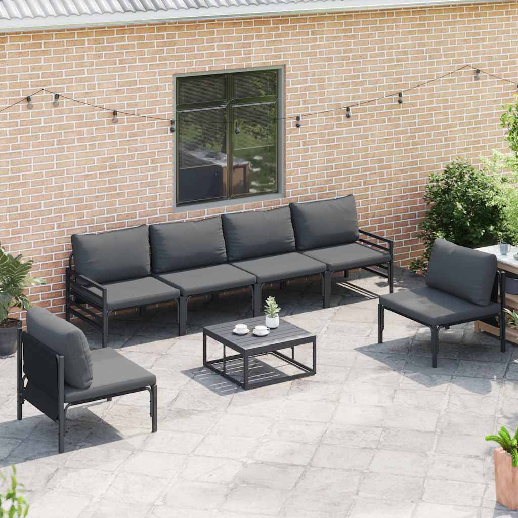 vidaXL Gartensofa-set mit Kissen 6 pcs Schwarz Stahl