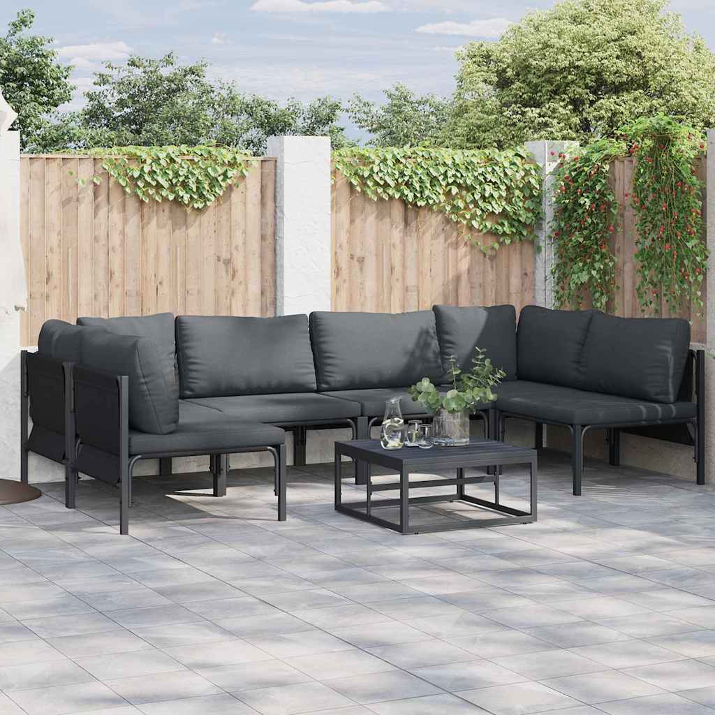 vidaXL Gartensofa-set mit Kissen 6 pcs Schwarz Stahl