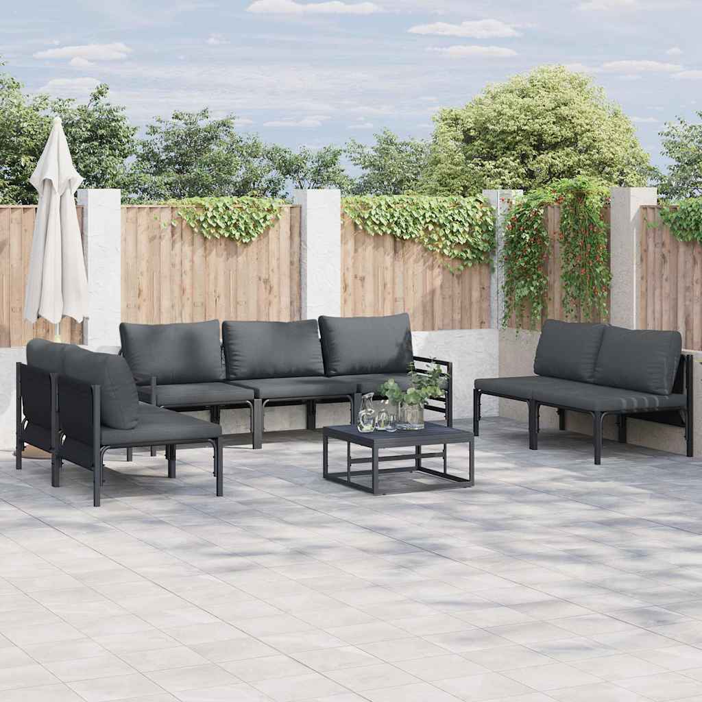vidaXL Gartensofa-set mit Kissen 8 pcs Schwarz Stahl