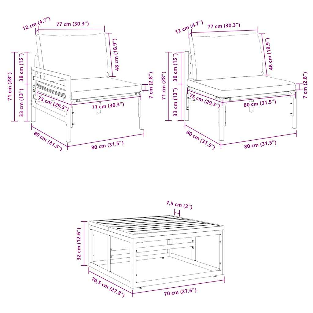 vidaXL Gartensofa-set mit Kissen 8 pcs Schwarz Stahl