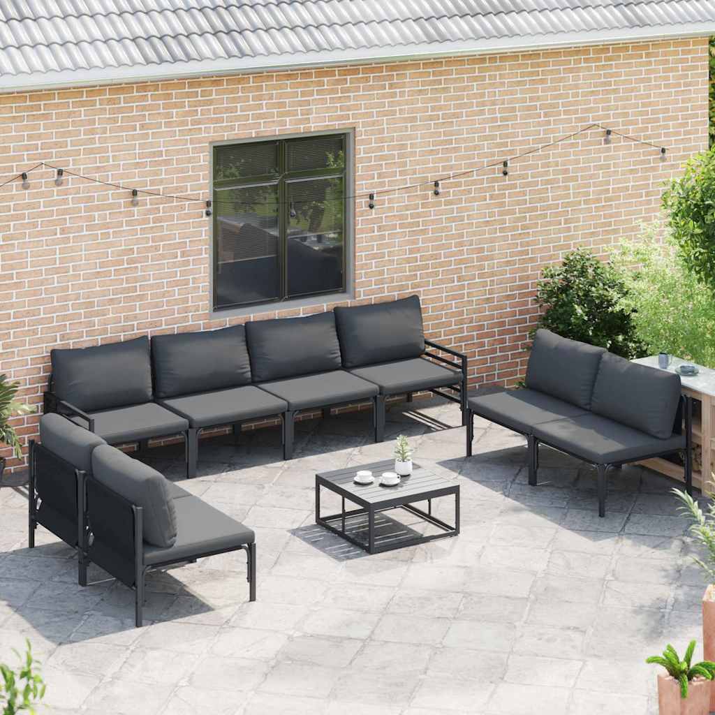 vidaXL Gartensofa-set mit Kissen 8 pcs Schwarz Stahl