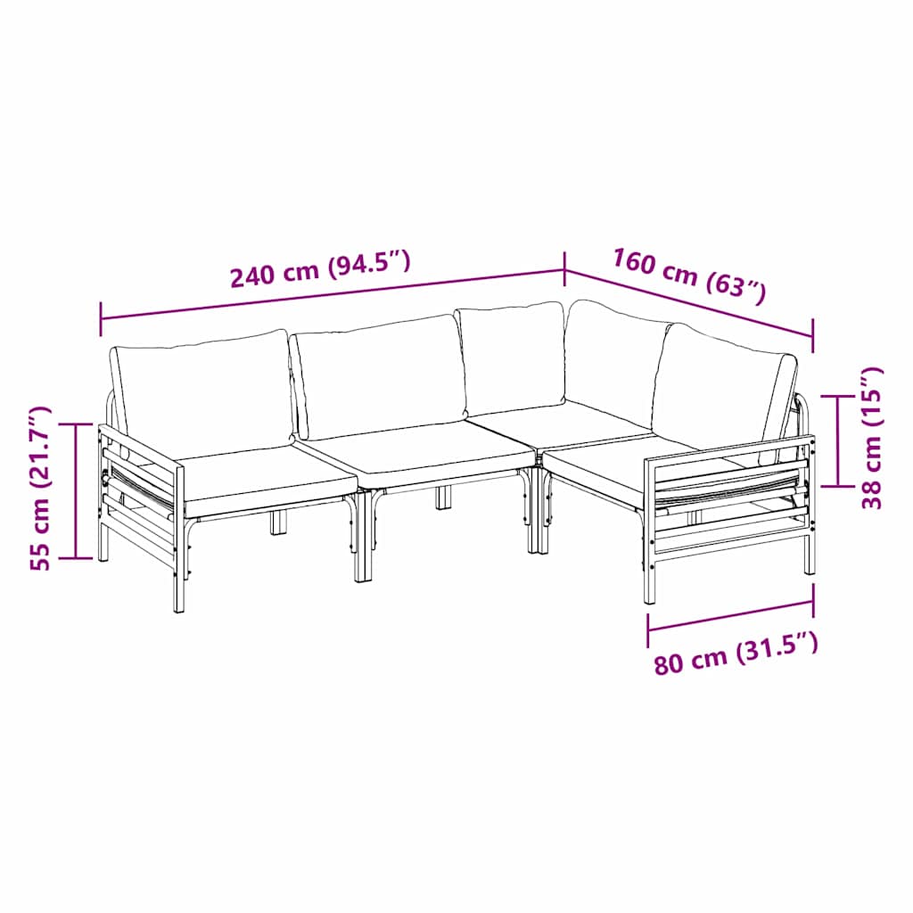 vidaXL Garten-Sofa-Set mit Kissen 4 pcs Anthrazit Stahl