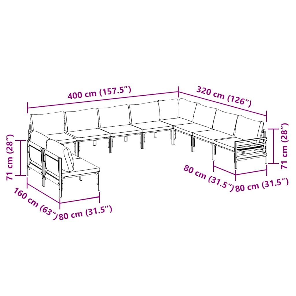 vidaXL Garten-Sofa-Set 10 pcs Anthrazit Stahl