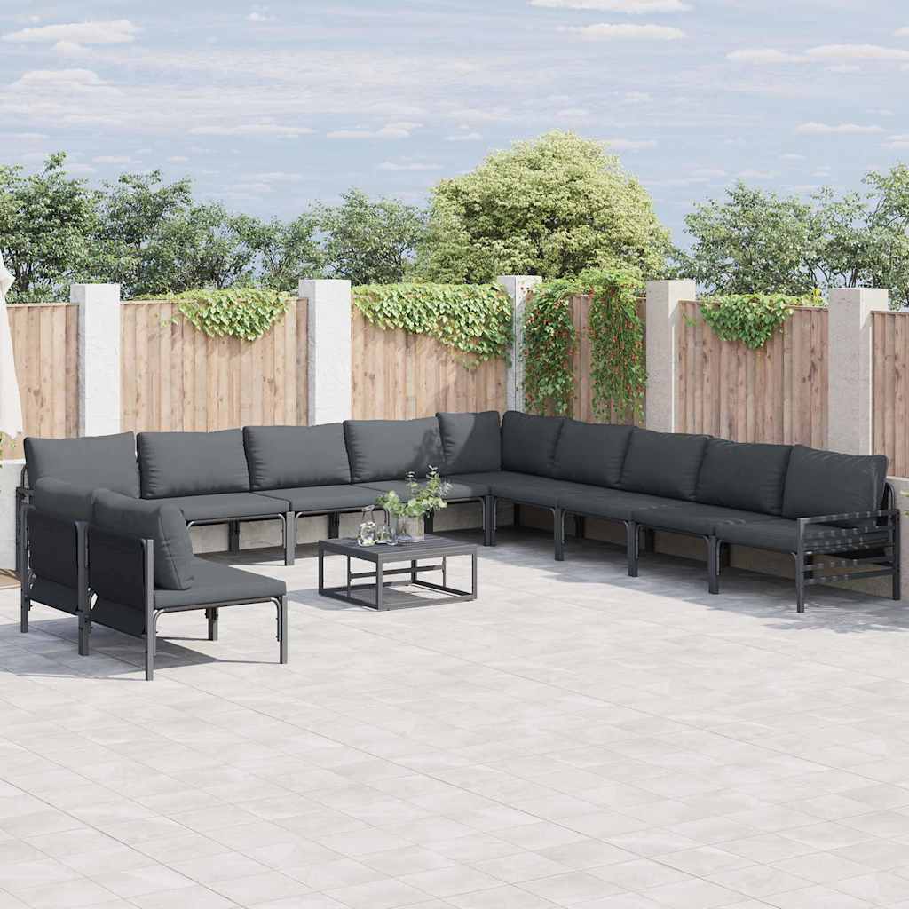 vidaXL Gartensofa-set mit Kissen 11 pcs Schwarz Stahl