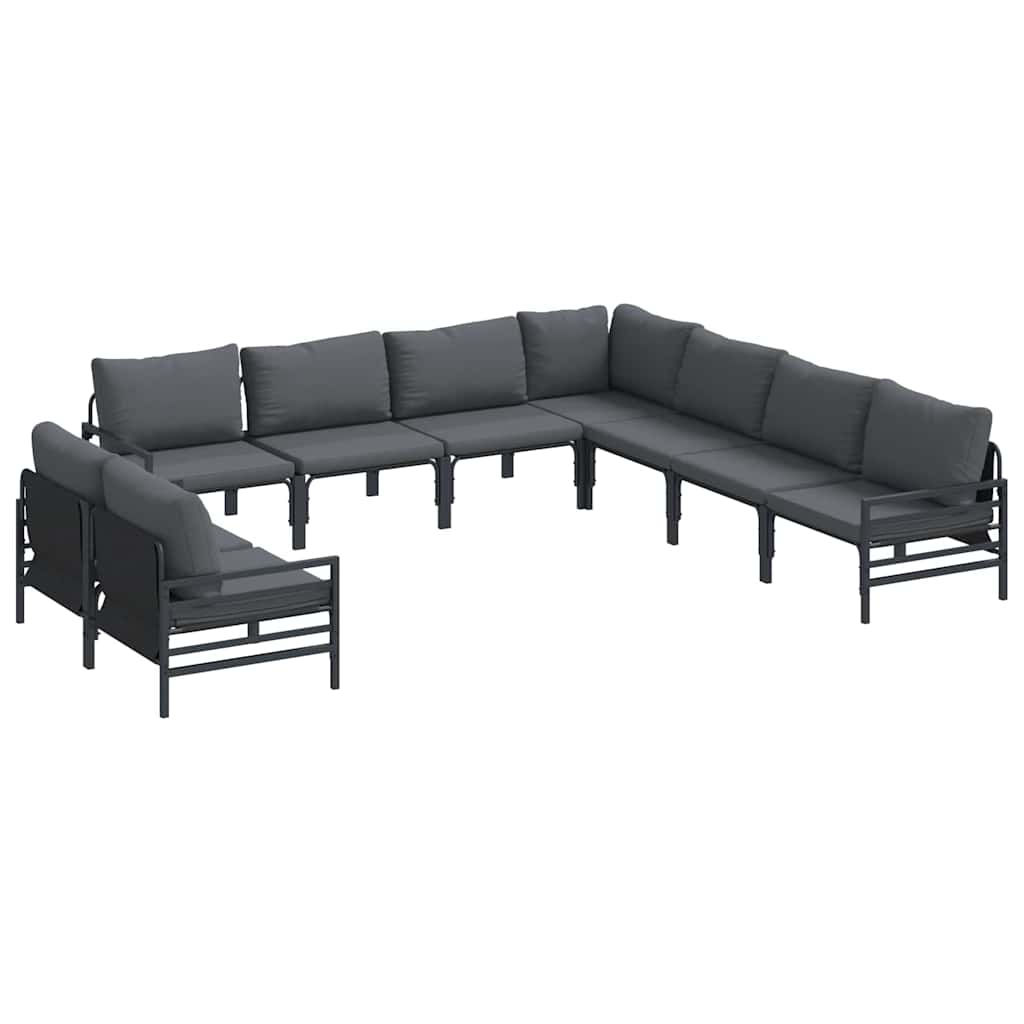 vidaXL Gartensofa-set mit Kissen 9 pcs Schwarz Stahl