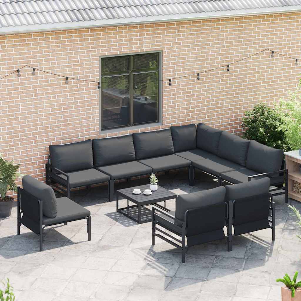 vidaXL Gartensofa-set mit Kissen 9 pcs Schwarz Stahl