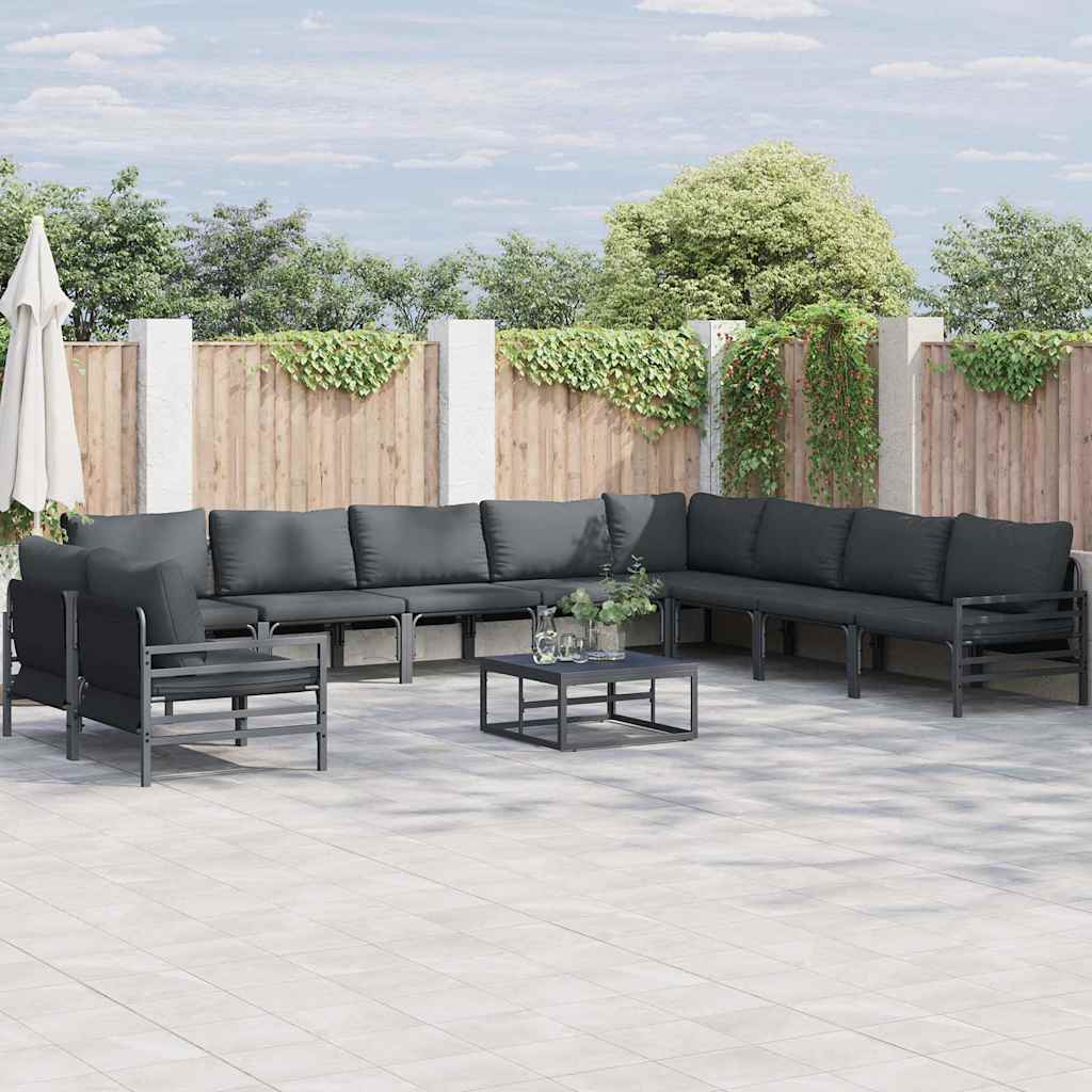 vidaXL Gartensofa-set mit Kissen 10 pcs Schwarz Stahl