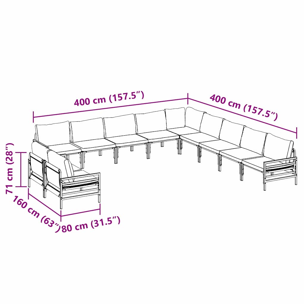 vidaXL Garten-Sofa-Set mit Kissen 11 pcs Anthrazit Stahl