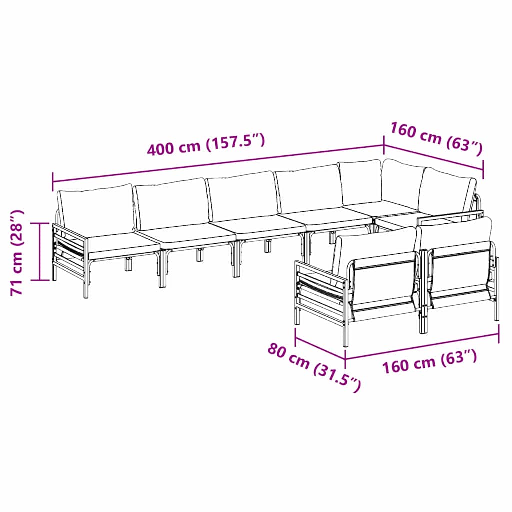 vidaXL Gartensofa-set mit Kissen 8 pcs Schwarz Stahl