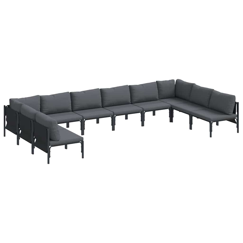 vidaXL Gartensofa-set mit Kissen 10 pcs Schwarz Stahl