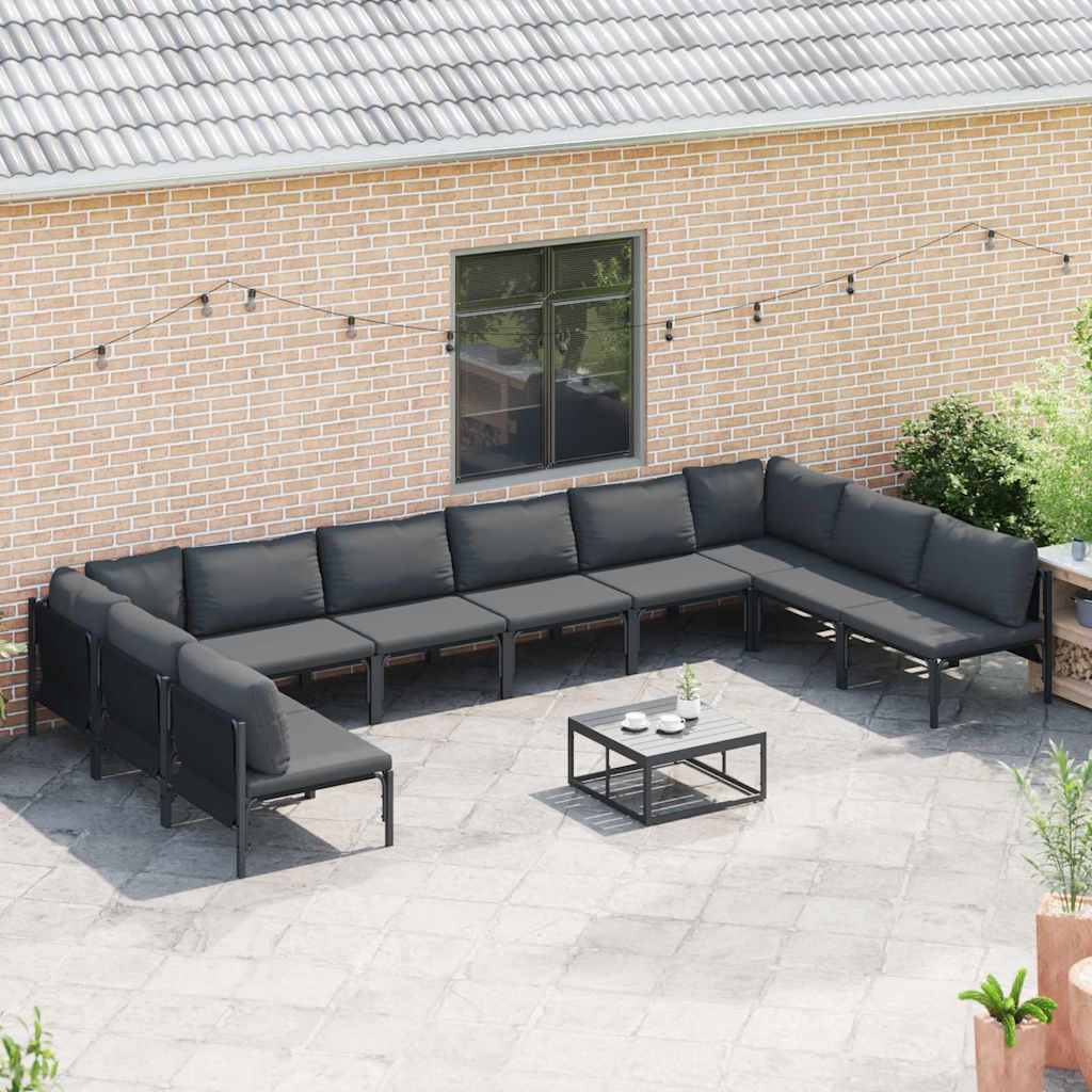 vidaXL Gartensofa-set mit Kissen 10 pcs Schwarz Stahl
