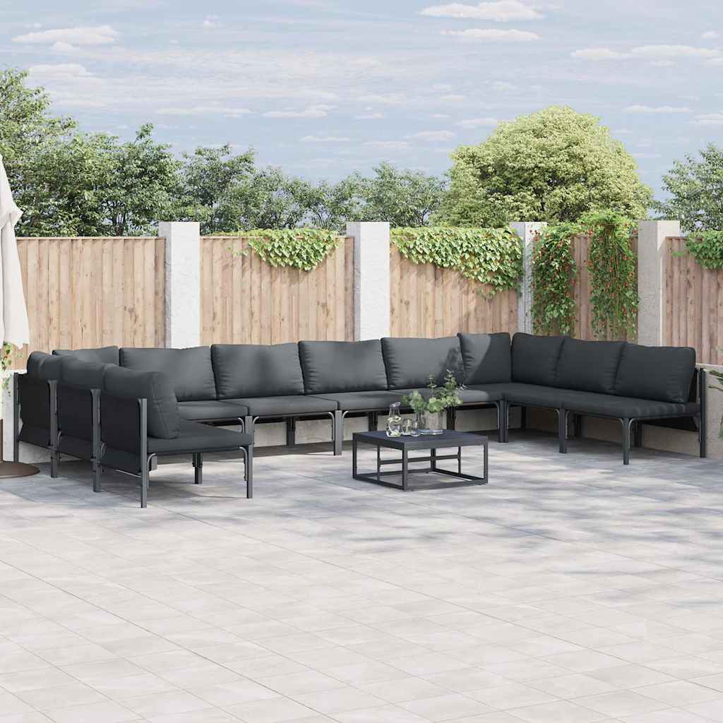 vidaXL Gartensofa-set mit Kissen 10 pcs Schwarz Stahl
