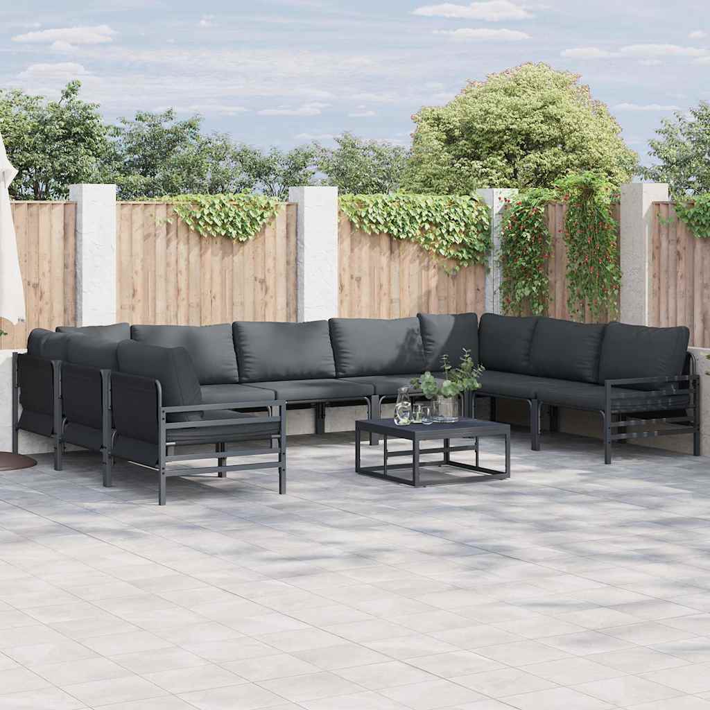 vidaXL Gartensofa-set mit Kissen 9 pcs Schwarz Stahl