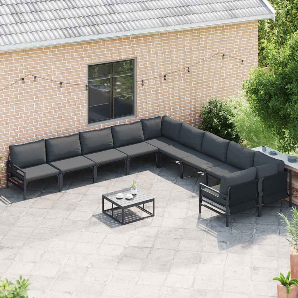 vidaXL Gartensofa-set mit Kissen 10 pcs Schwarz Stahl