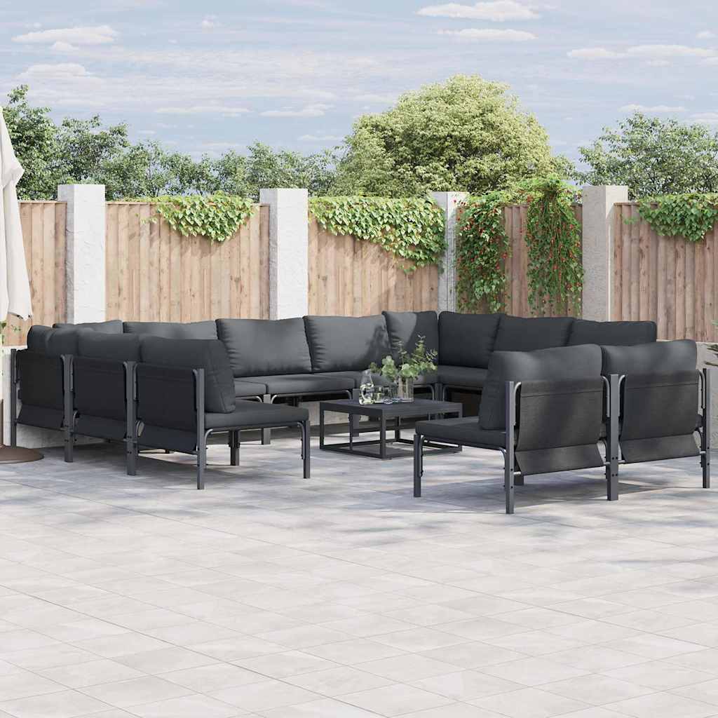 vidaXL Gartensofa-set mit Kissen 11 pcs Schwarz Stahl