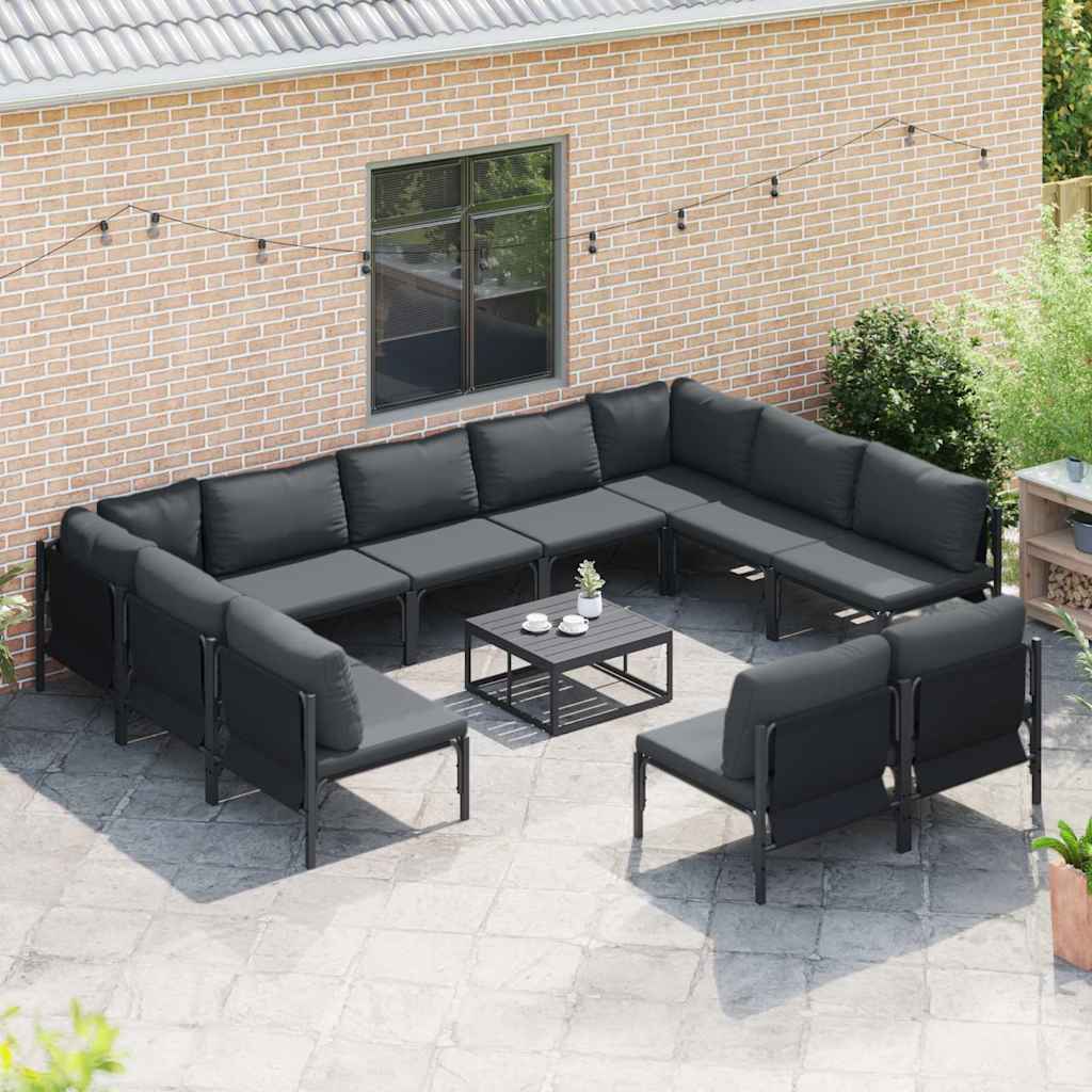 vidaXL Gartensofa-set mit Kissen 11 pcs Schwarz Stahl