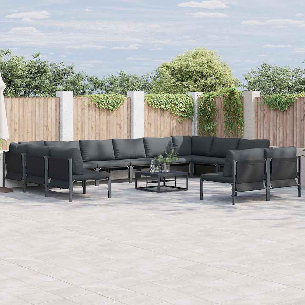 vidaXL Gartensofa-set mit Kissen 12 pcs Schwarz Stahl