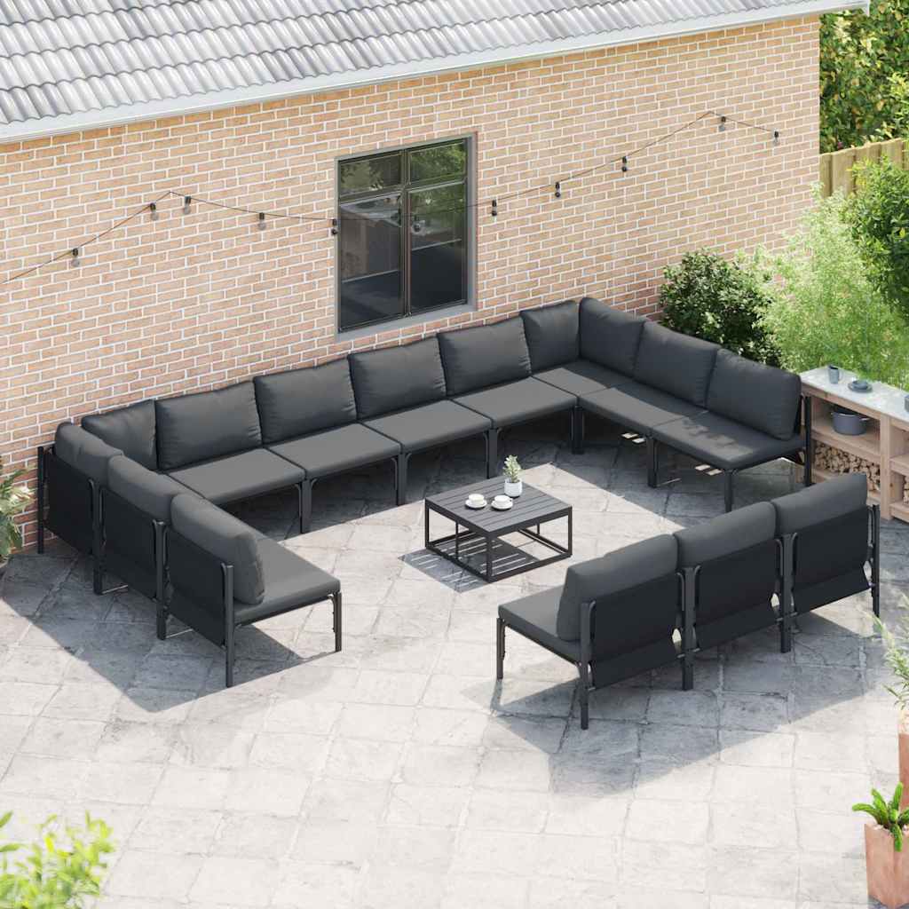 vidaXL Gartensofa-set mit Kissen 13 pcs Schwarz Stahl