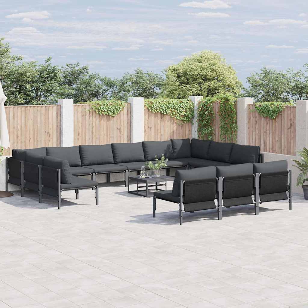 vidaXL Gartensofa-set mit Kissen 13 pcs Schwarz Stahl