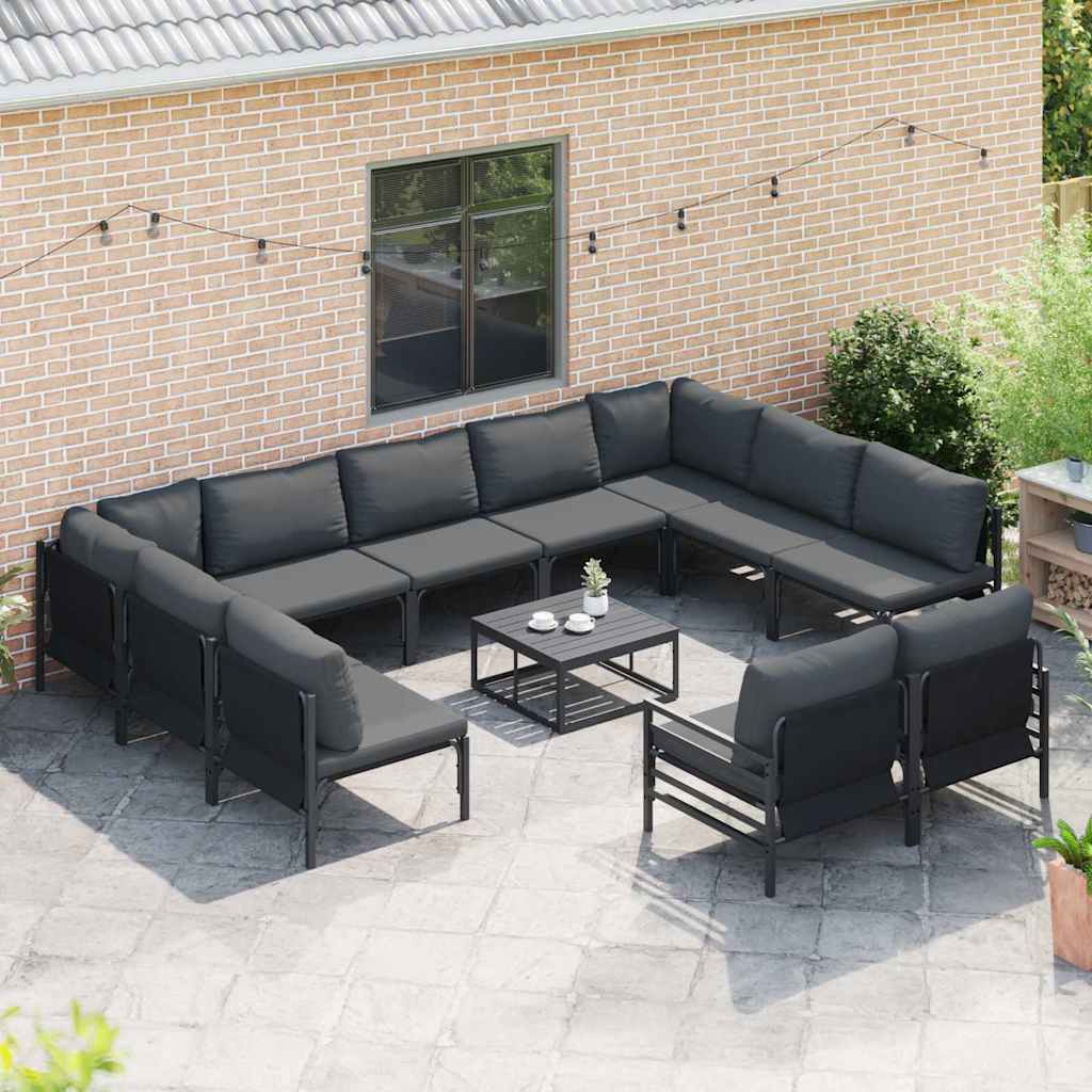 vidaXL Gartensofa-set mit Kissen 11 pcs Schwarz Stahl