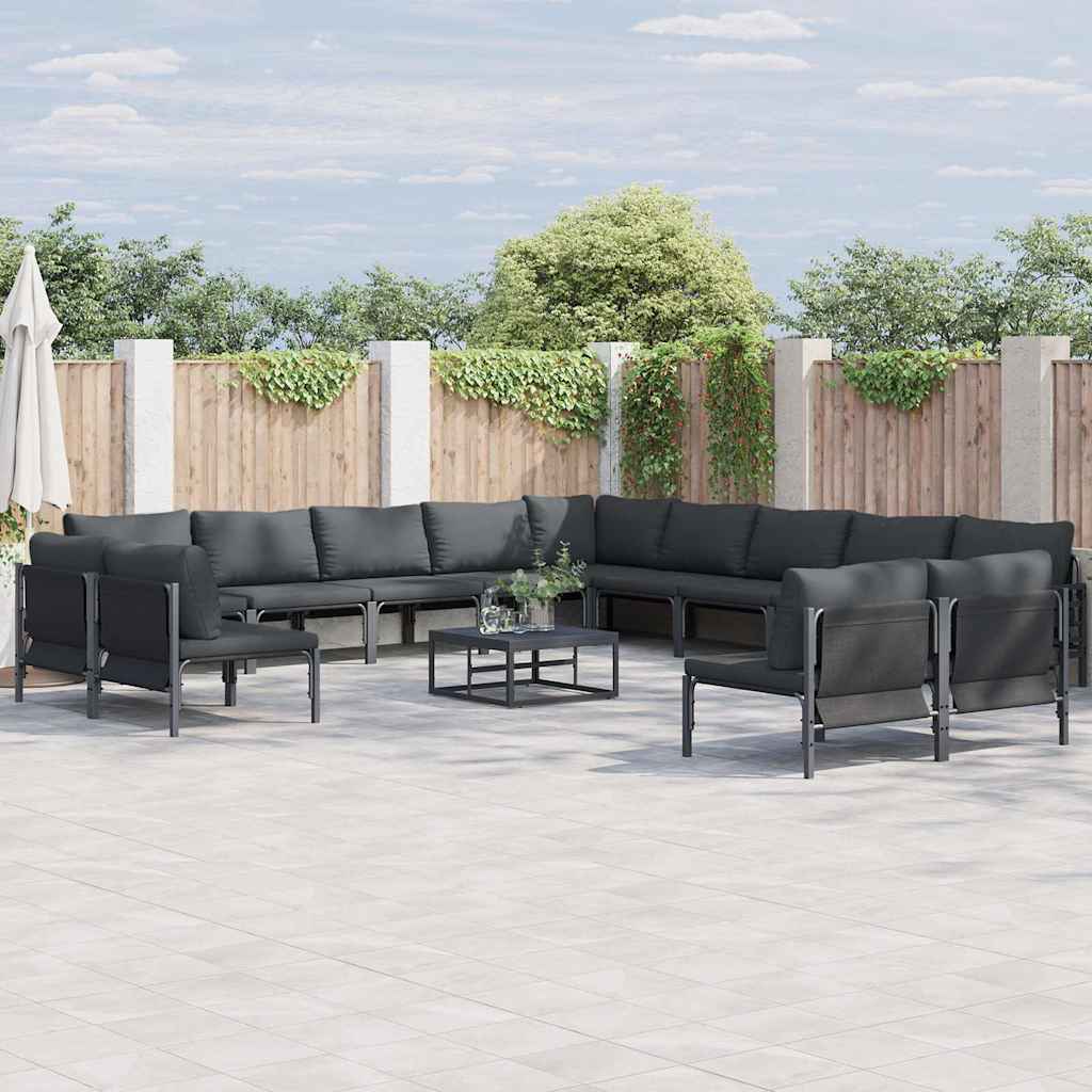 vidaXL Gartensofa-set mit Kissen 13 pcs Schwarz Stahl