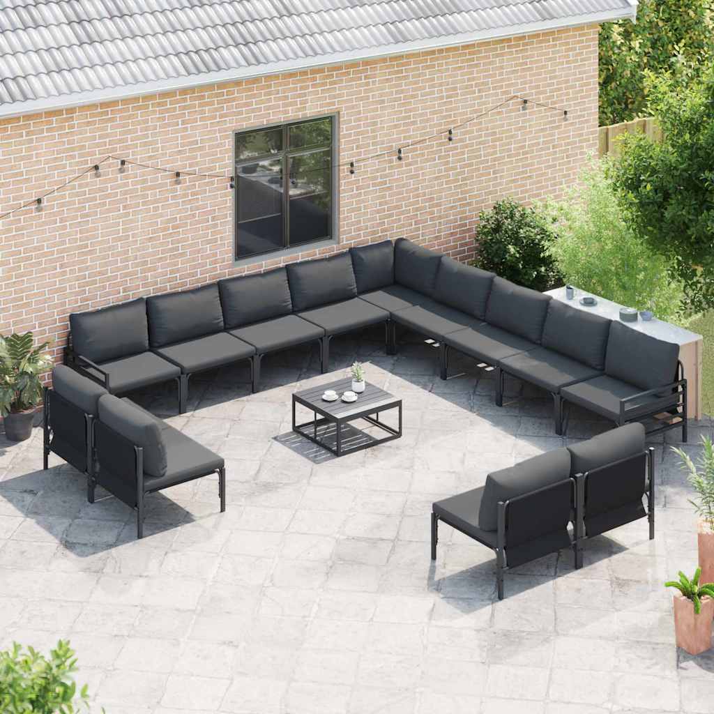 vidaXL Gartensofa-set mit Kissen 13 pcs Schwarz Stahl