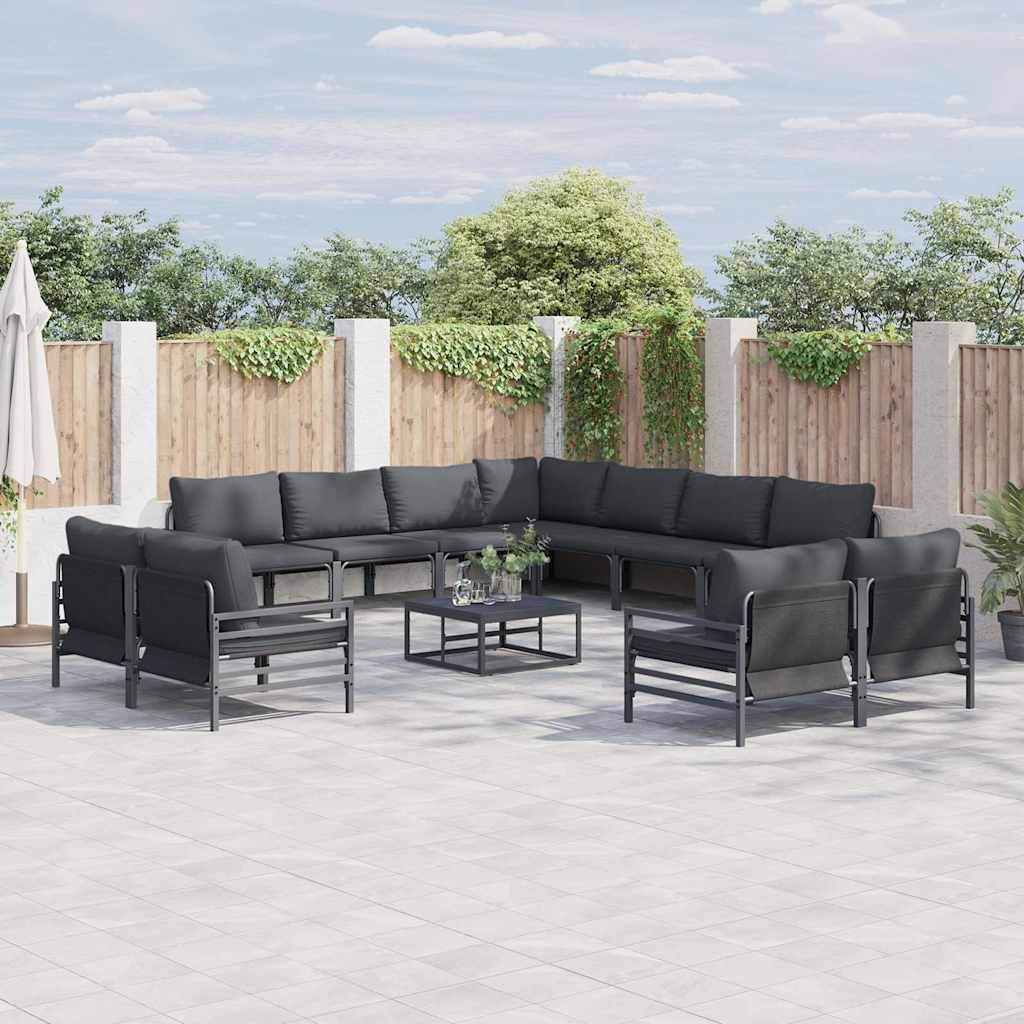vidaXL Gartensofa-set mit Kissen 11 pcs Schwarz Stahl