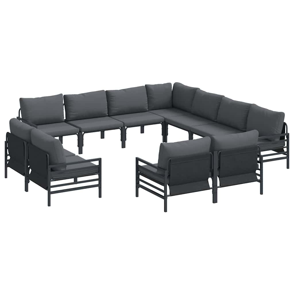 vidaXL Gartensofa-set mit Kissen 11 pcs Schwarz Stahl
