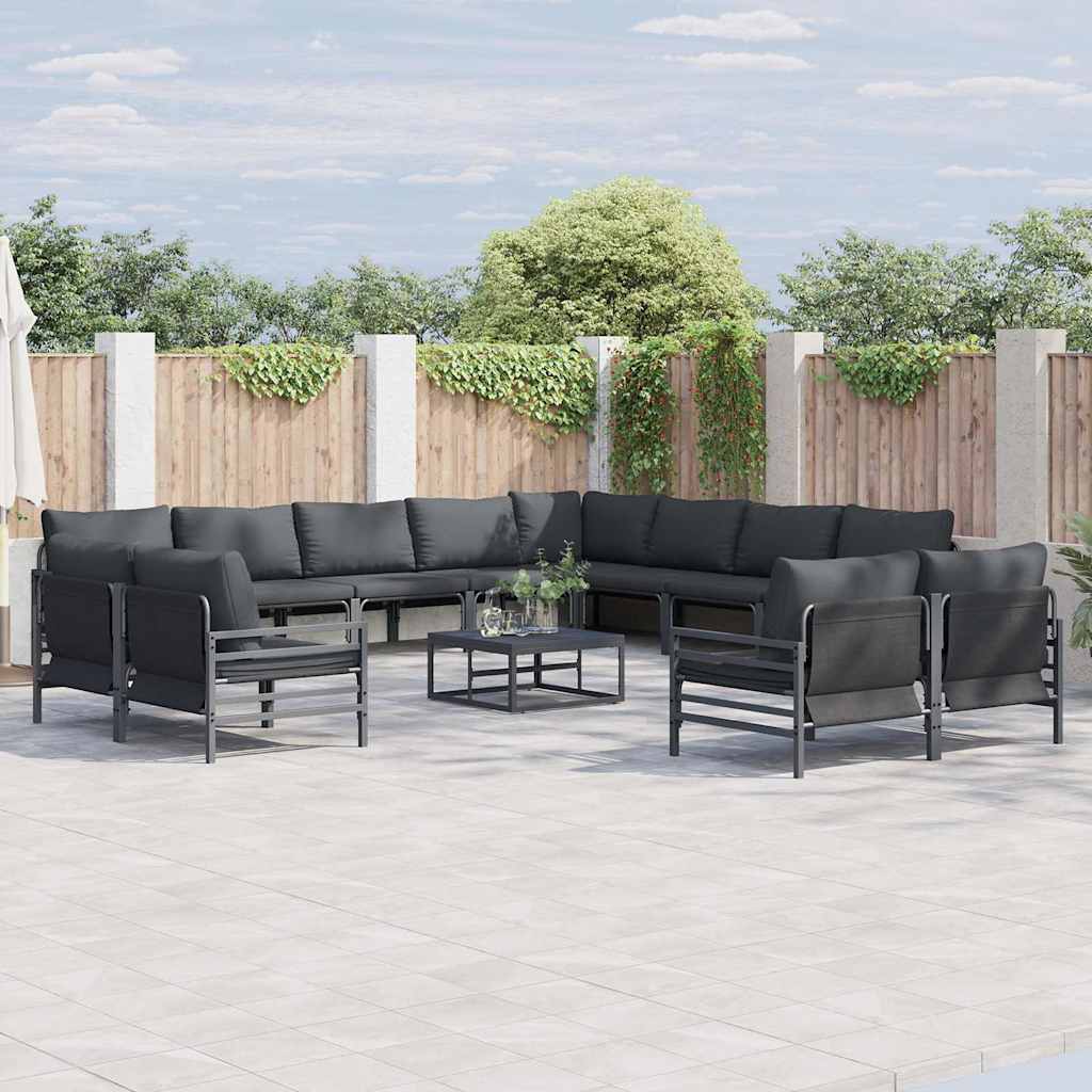 vidaXL Gartensofa-set mit Kissen 12 pcs Schwarz Stahl