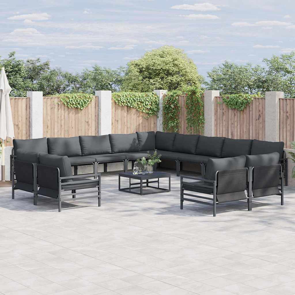 vidaXL Gartensofa-set mit Kissen 13 pcs Schwarz Stahl