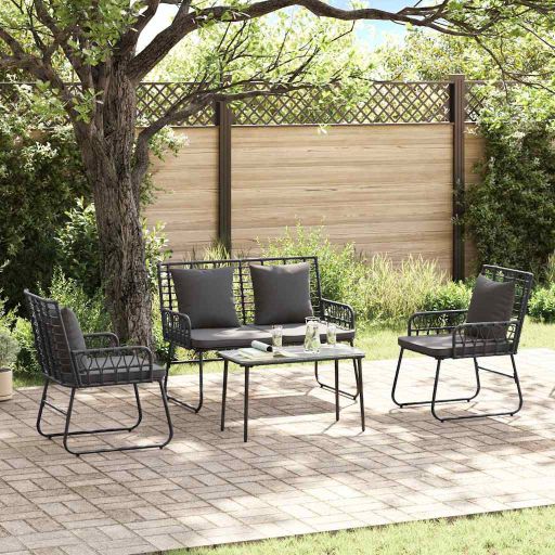 vidaXL Gartenmöbel Set 4 pcs Schwarz und Anthrazit Poly-Rattan