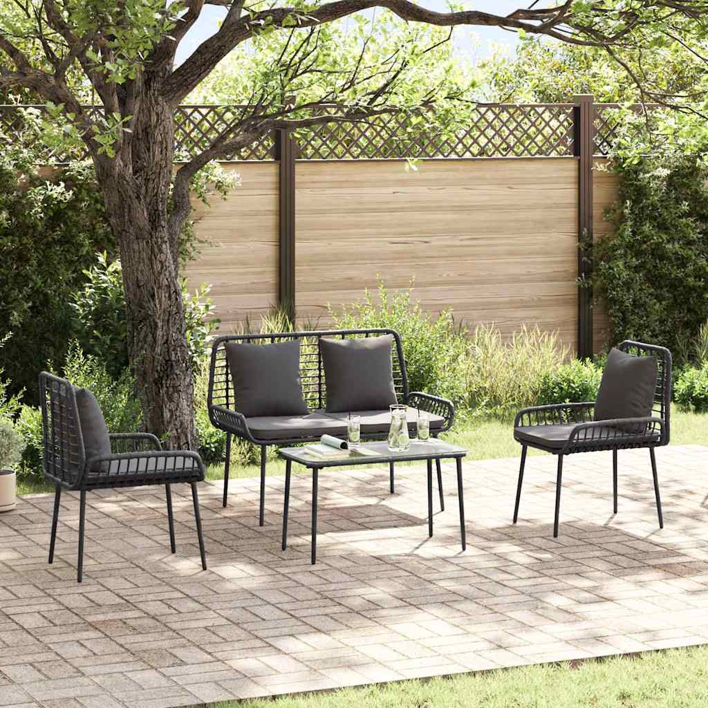 vidaXL Gartenmöbel Set mit Kissen 4 pcs Schwarz und Creme Poly-Rattan