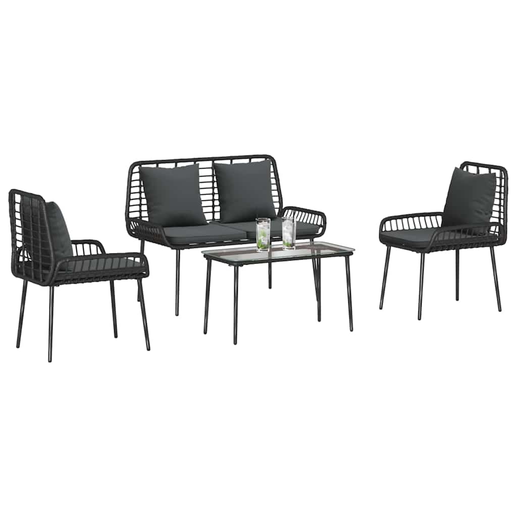 vidaXL Gartenmöbel Set mit Kissen 4 pcs Schwarz und Creme Poly-Rattan