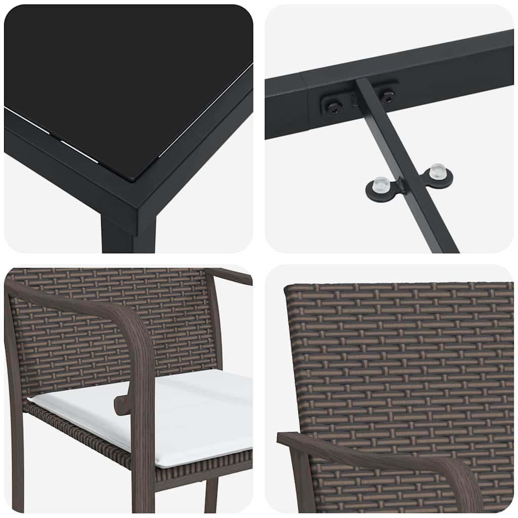 vidaXL Garten Essgruppe 3 pcs Braun und Schwarz PE-Rattan