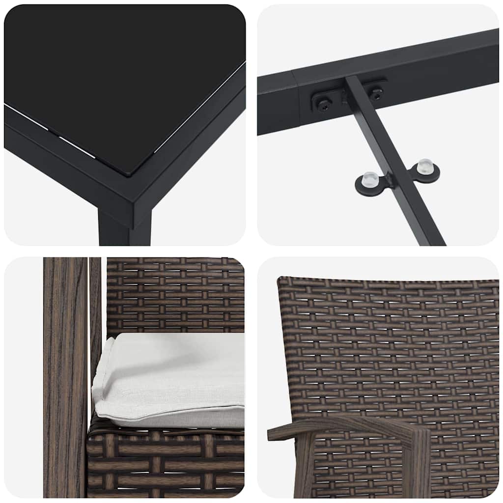 vidaXL Garten Essgruppe 3 pcs Braun und Schwarz PE-Rattan