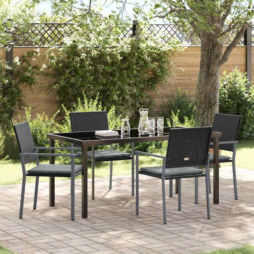vidaXL Garten Essgruppe 3 pcs Schwarz Poly Rattan